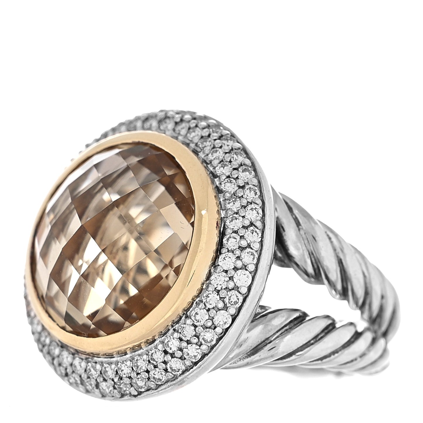 Sterling Silver 18K Yellow Gold Diamond Citrine 16mm Cerise Ring 53 6.25