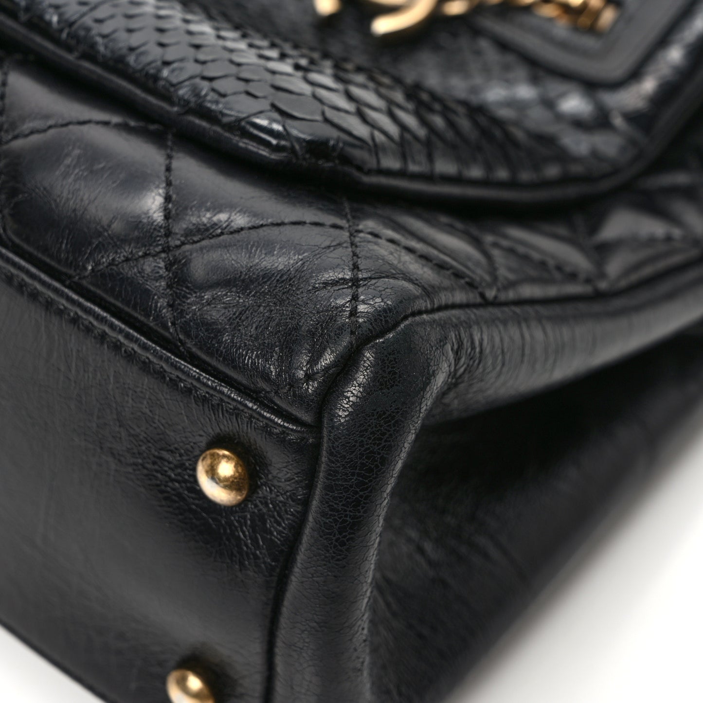 Snakeskin Glazed Calfskin Quilted Urban Mix Tote Black