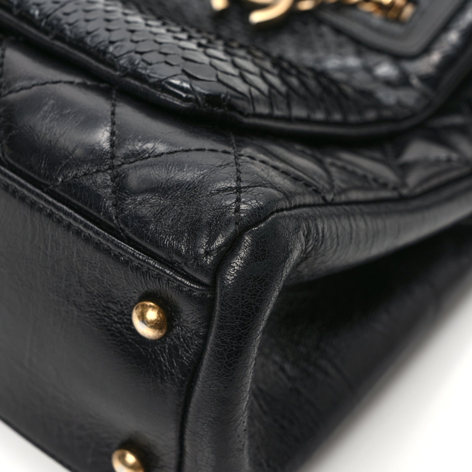 Chanel Snakeskin Glazed Calfskin Quilted Urban Mix Tote Black 10 of 10