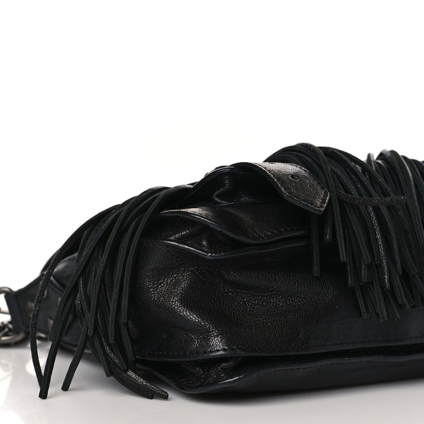 Lambskin Fringe PS1 Crossbody Pouch Black