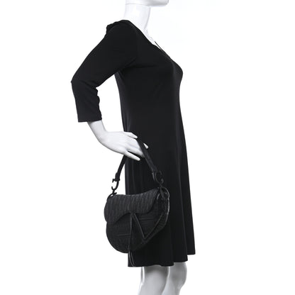 Christian Dior Calfskin Embossed Oblique Saddle Bag Black 2 of 13