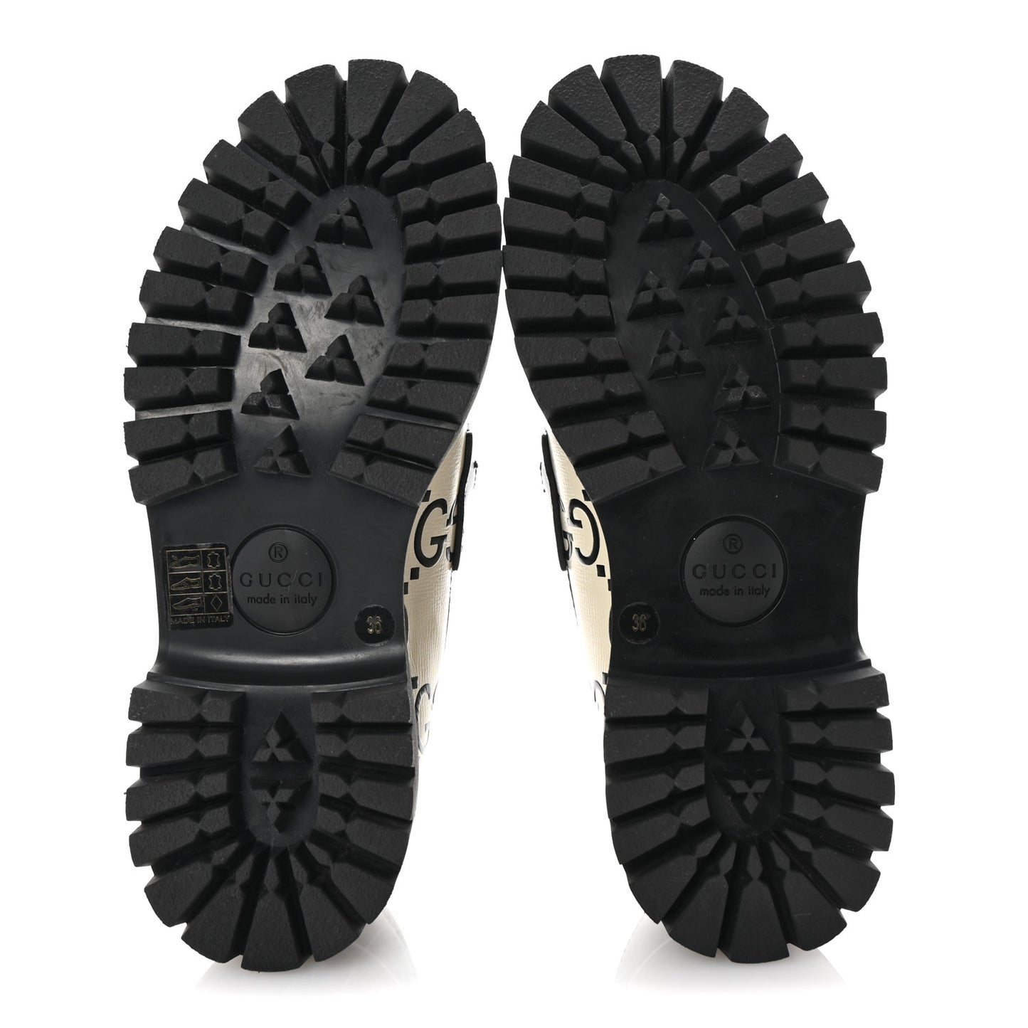 Azalea Calfskin GG Monogram Bi-Color Debossed Womens Harald Horsebit 25mm Platform Loafers 36 Mystic White Black