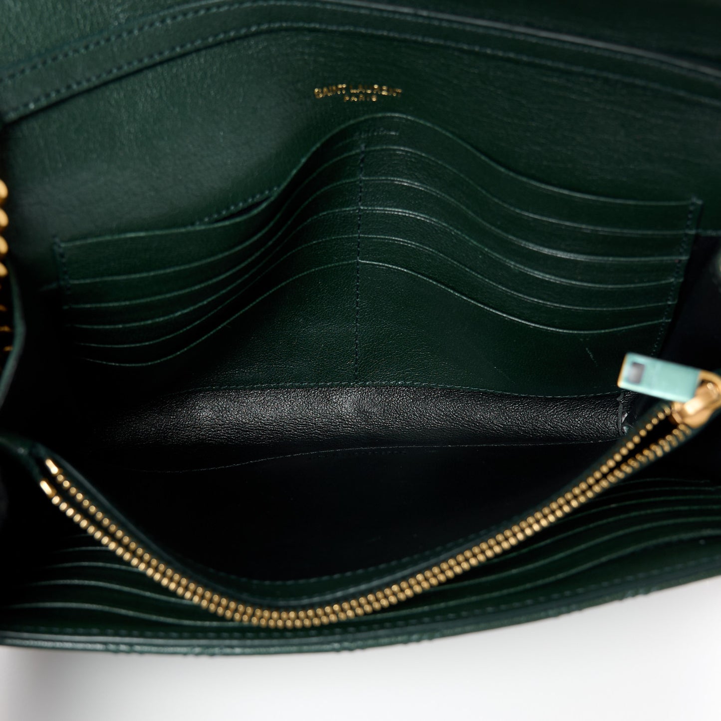 Lambskin Diamond Quilted Becky Chain Wallet Vert Fonce