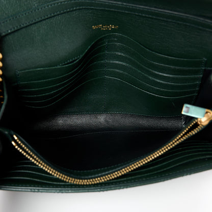 Saint Laurent Lambskin Diamond Quilted Becky Chain Wallet Vert Fonce 5 of 11