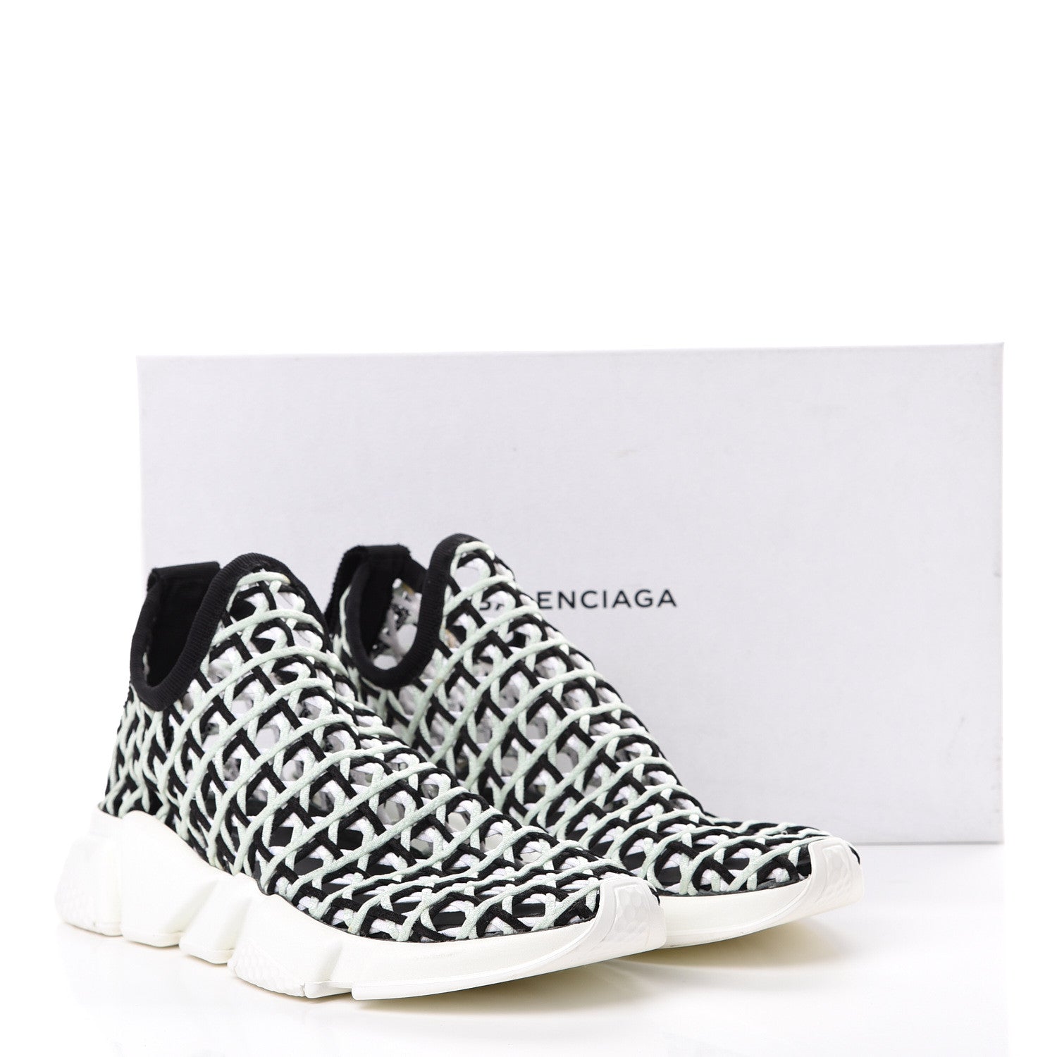 Balenciaga Neoprene Rubber Tressee Womens Tess S Speed Trainer Weaving Sneakers 40 Vert D'Eau White Black 8 of 8