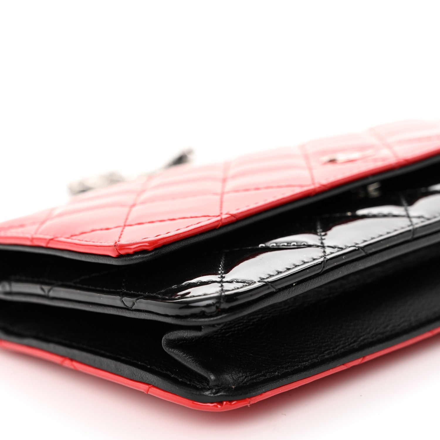 Chanel Patent Quilted Bi-Color Wallet On Chain WOC Red Black 10 of 11
