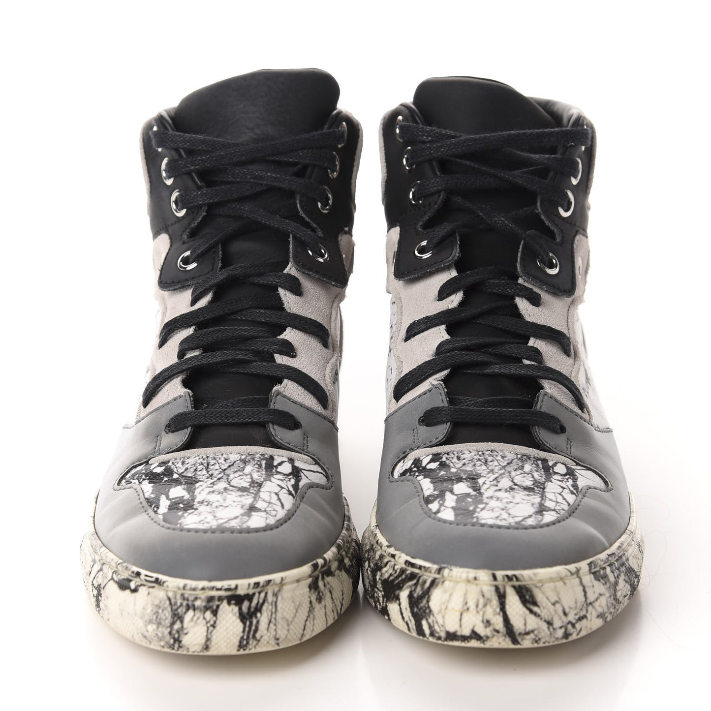 Calfskin Suede Rubber Marble Womens High Top Sneakers 36 Black