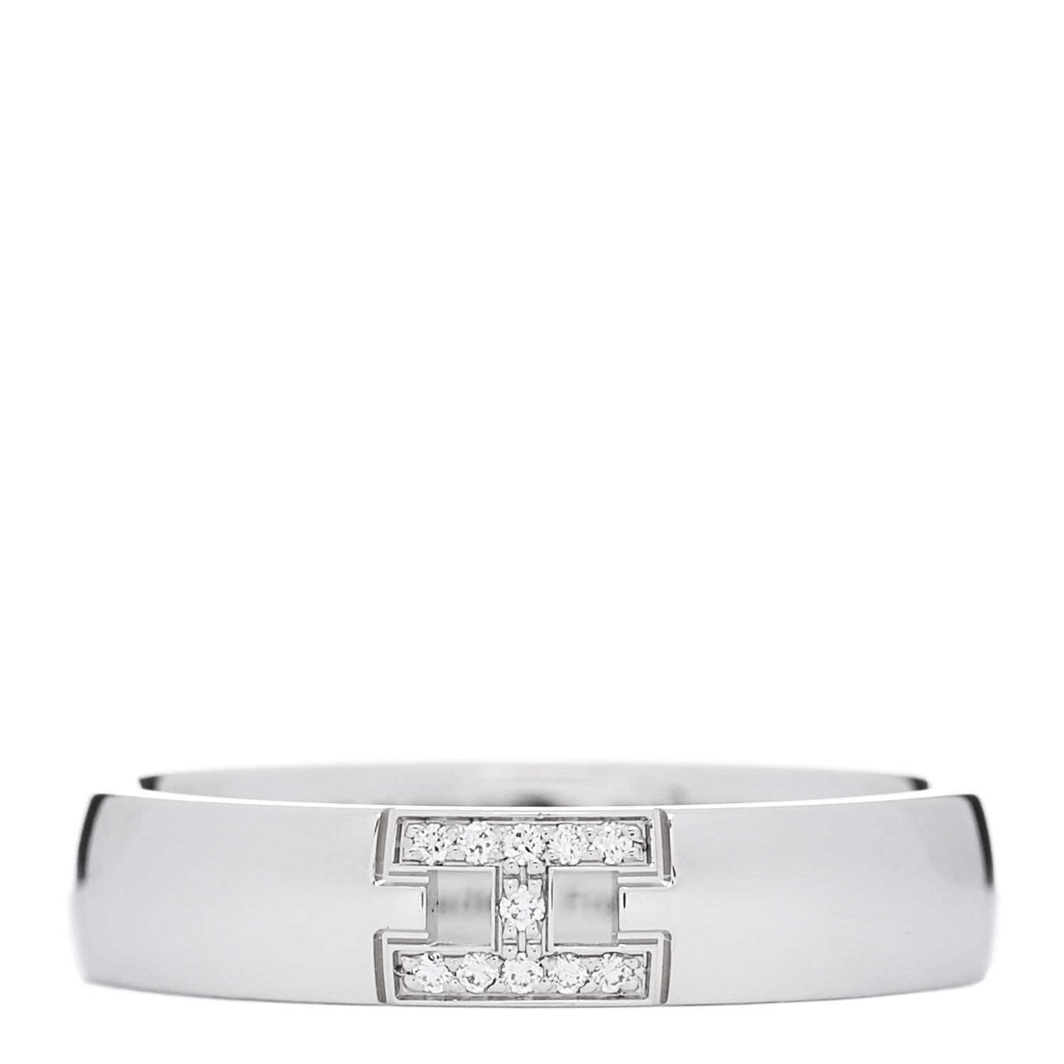 Hermes 18K White Gold Diamond Ever Herakles Wedding Band Ring 47 4 1 of 5