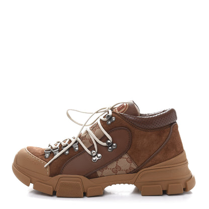 Gucci X SEGA Suede Calfskin GG Monogram Mens Flashtrek Sneakers 10 New Cuir Beige Ruggine 1 of 9