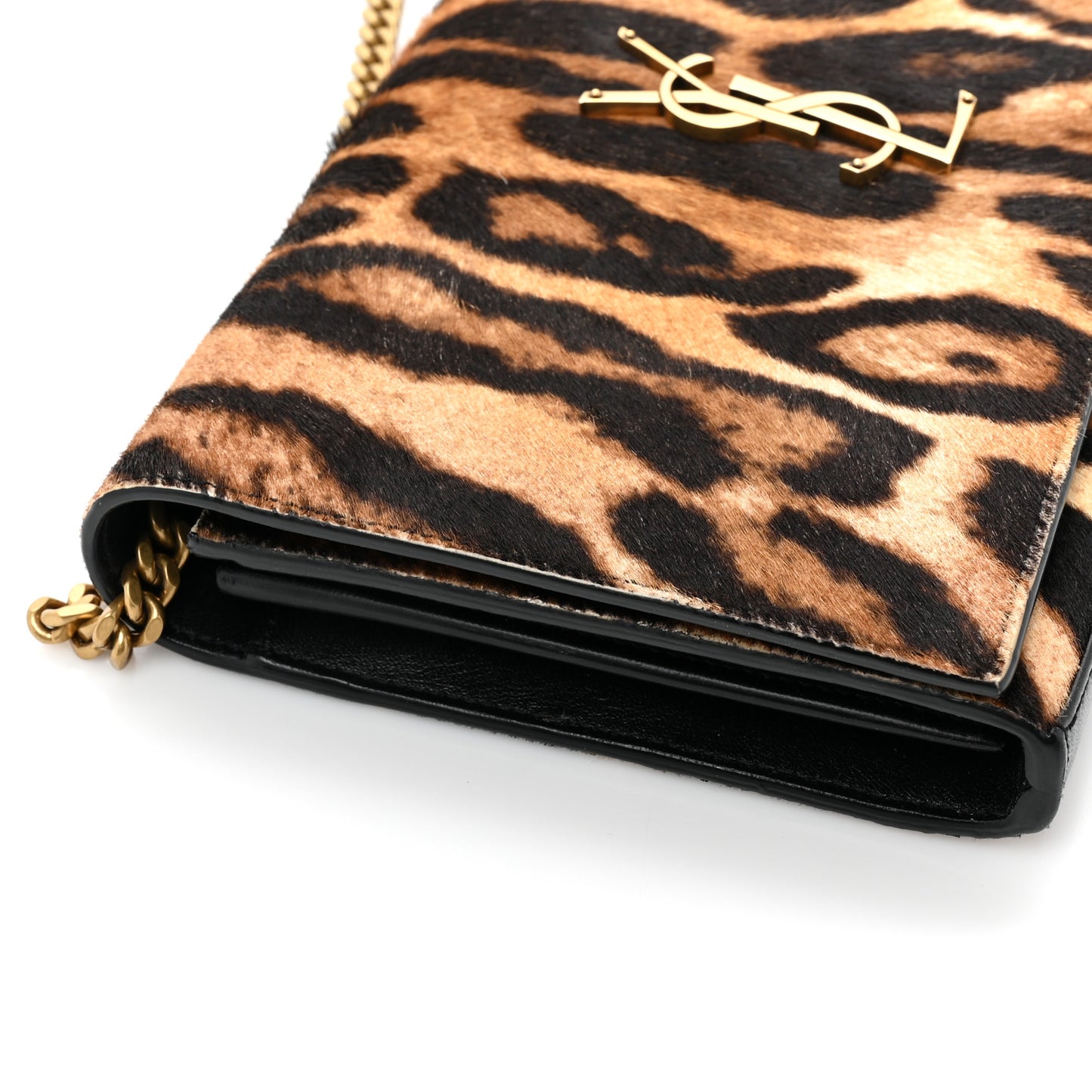 Calf Hair Monogram Chain Wallet Leopard