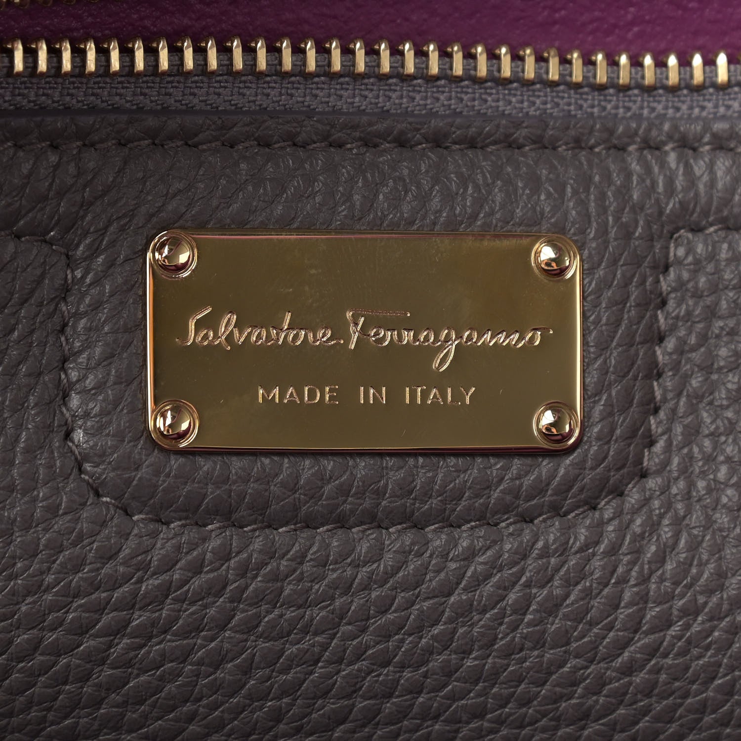 Salvatore Ferragamo Hammered Calfskin Double Handle Medium Amy Tote Grey 6 of 10