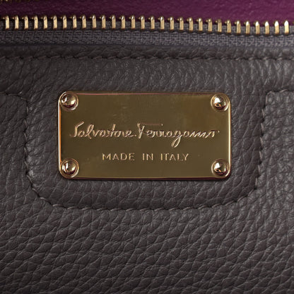 Salvatore Ferragamo Hammered Calfskin Double Handle Medium Amy Tote Grey 6 of 10