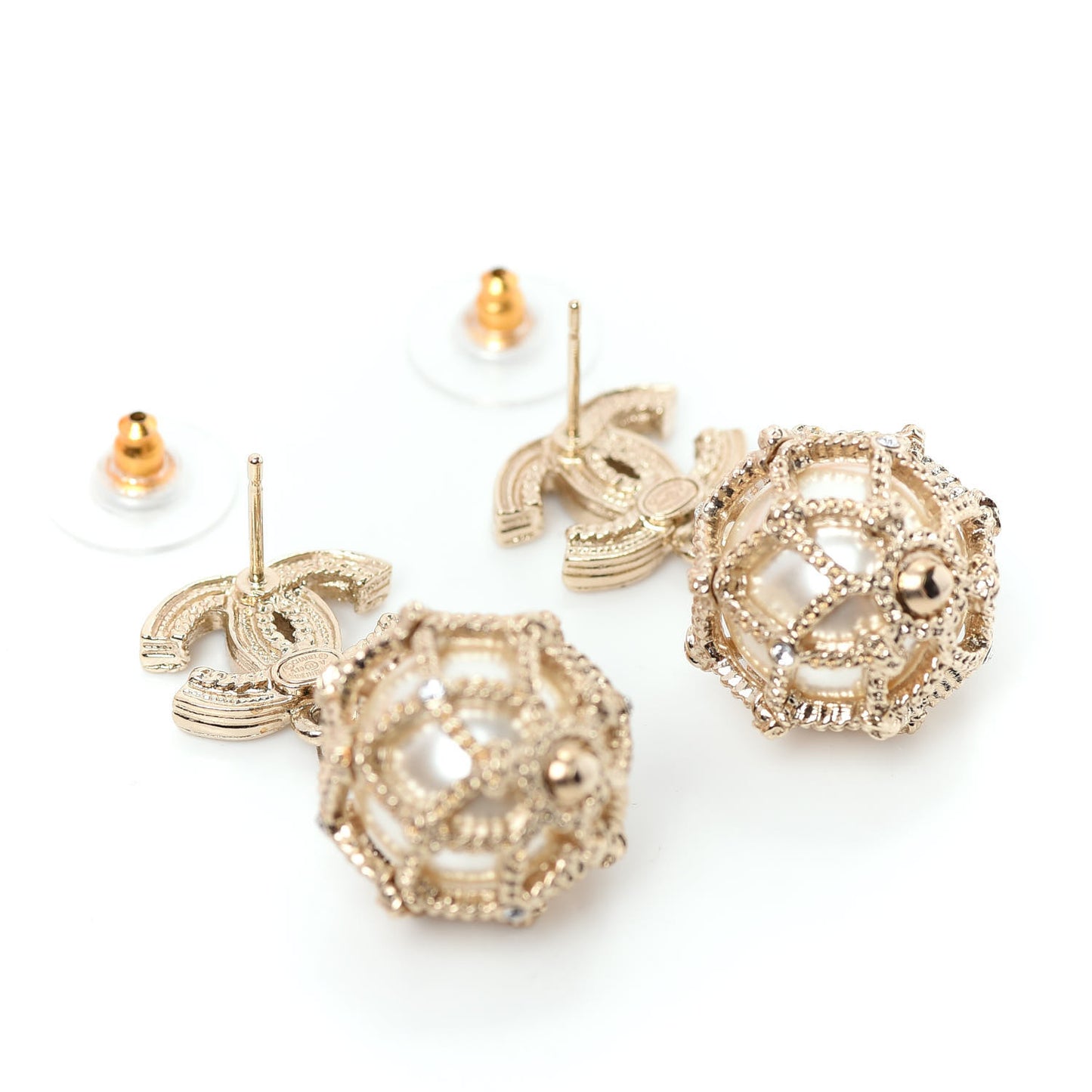 Crystal Pearl CC Drop Earrings Gold Pearly White