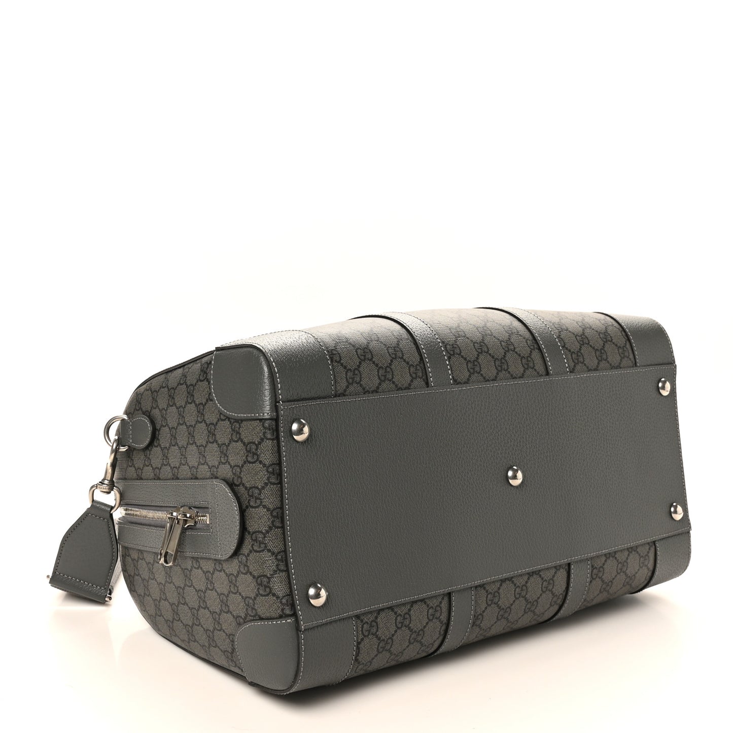 GG Supreme Monogram Textured Dollar Calfskin Medium Savoy Duffle Bag Grey Black Graphite Grey