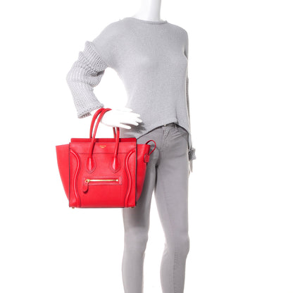 Celine Drummed Leather Micro Luggage Coquelicot 2 of 9