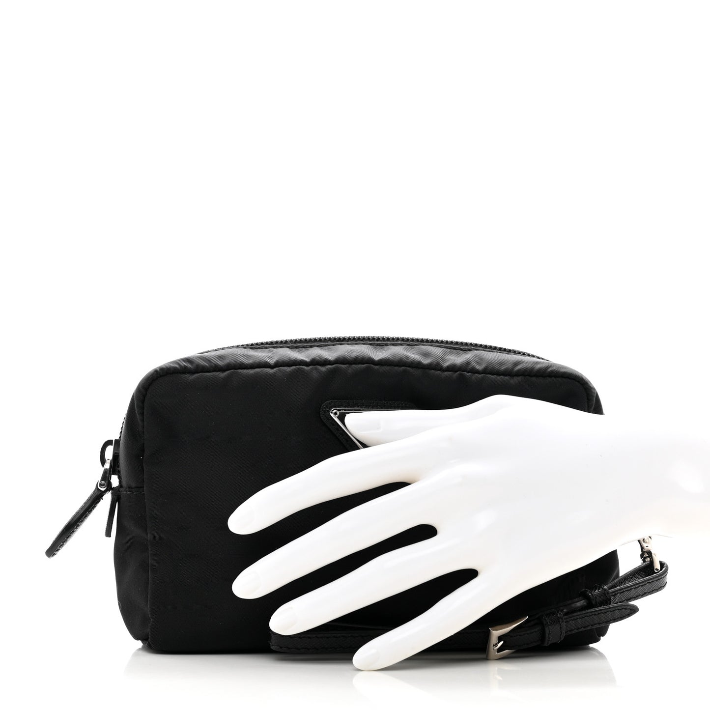 Tessuto Nylon Vela Saffiano Necessaire Wristlet Pouch Black