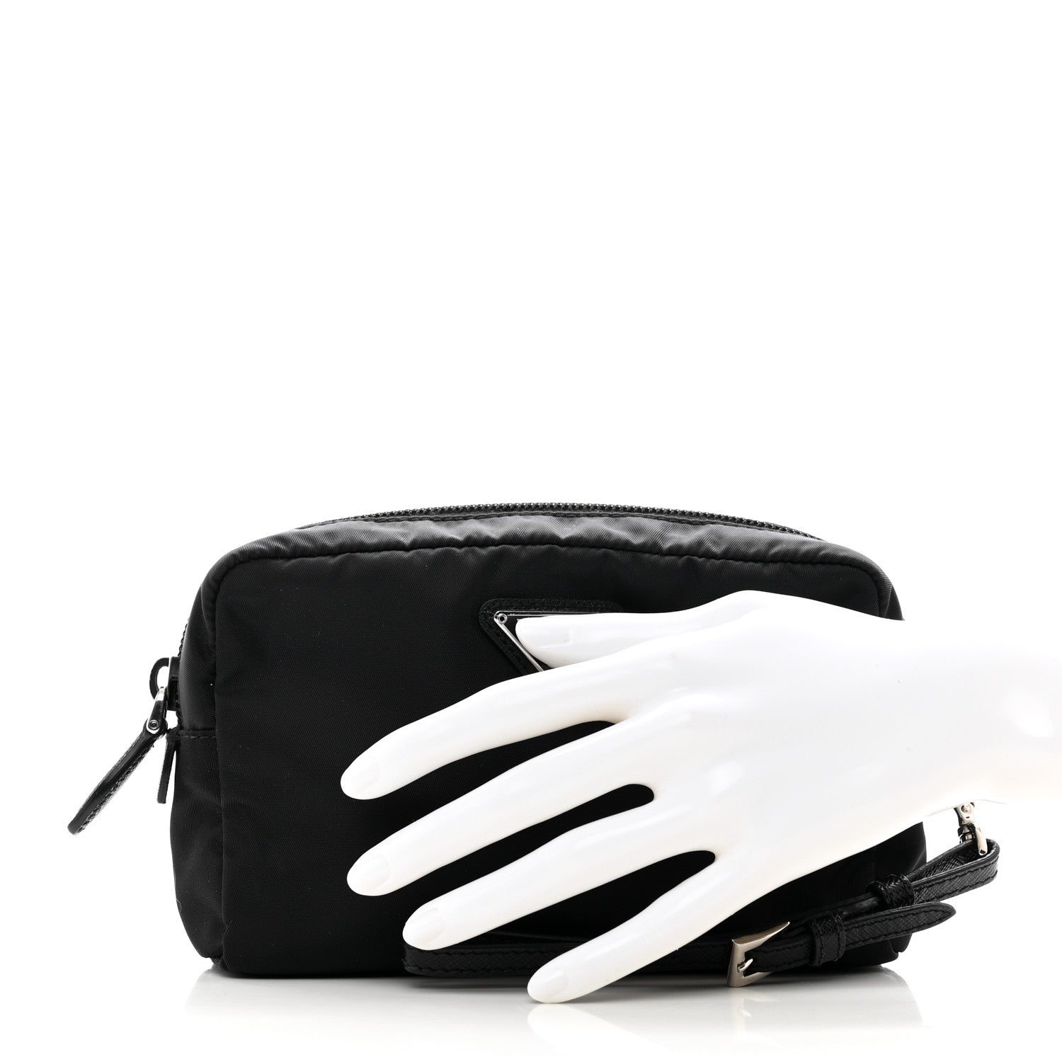 Prada Tessuto Nylon Vela Saffiano Necessaire Wristlet Pouch Black 2 of 6