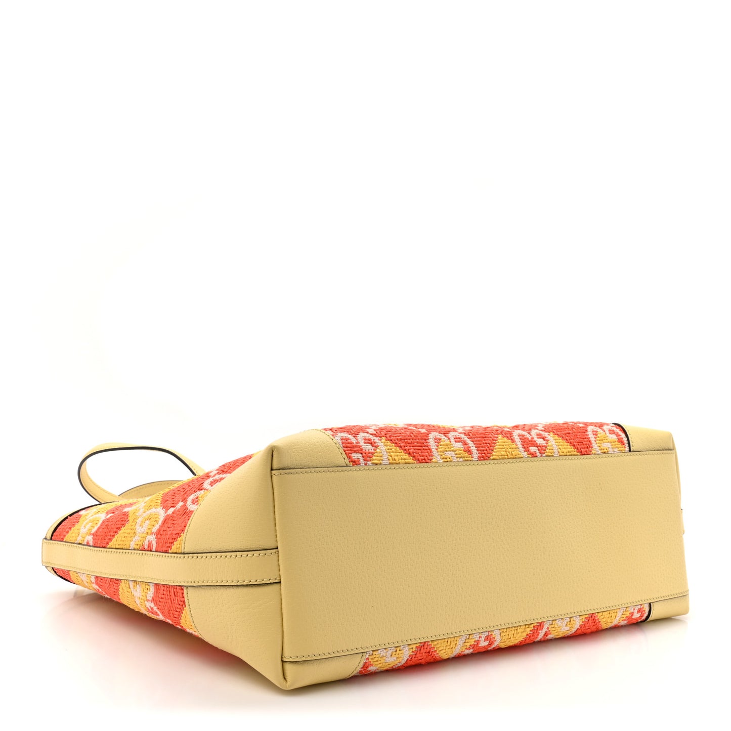 Straw Textured Dollar Calfskin Cancun Medium Ophidia Shopping Tote Orange Yellow