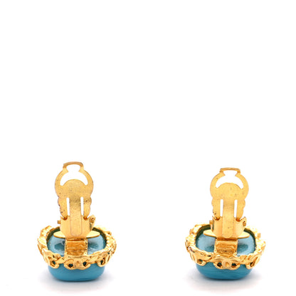 Chanel Metal Resin Marble CC Clip On Earrings Gold Turquoise 3 of 4