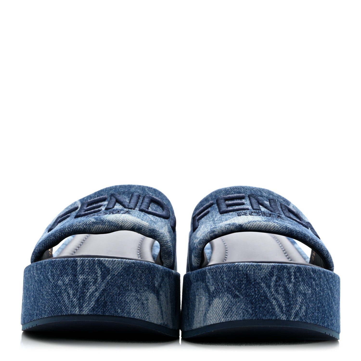 Fendi Denim Sea Garden Logo Sunshine Flatform Slide Sandals 36 Blue Medium Dark Blue 3 of 9
