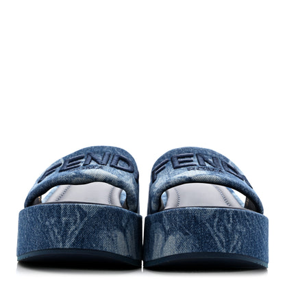 Fendi Denim Sea Garden Logo Sunshine Flatform Slide Sandals 36 Blue Medium Dark Blue 3 of 9