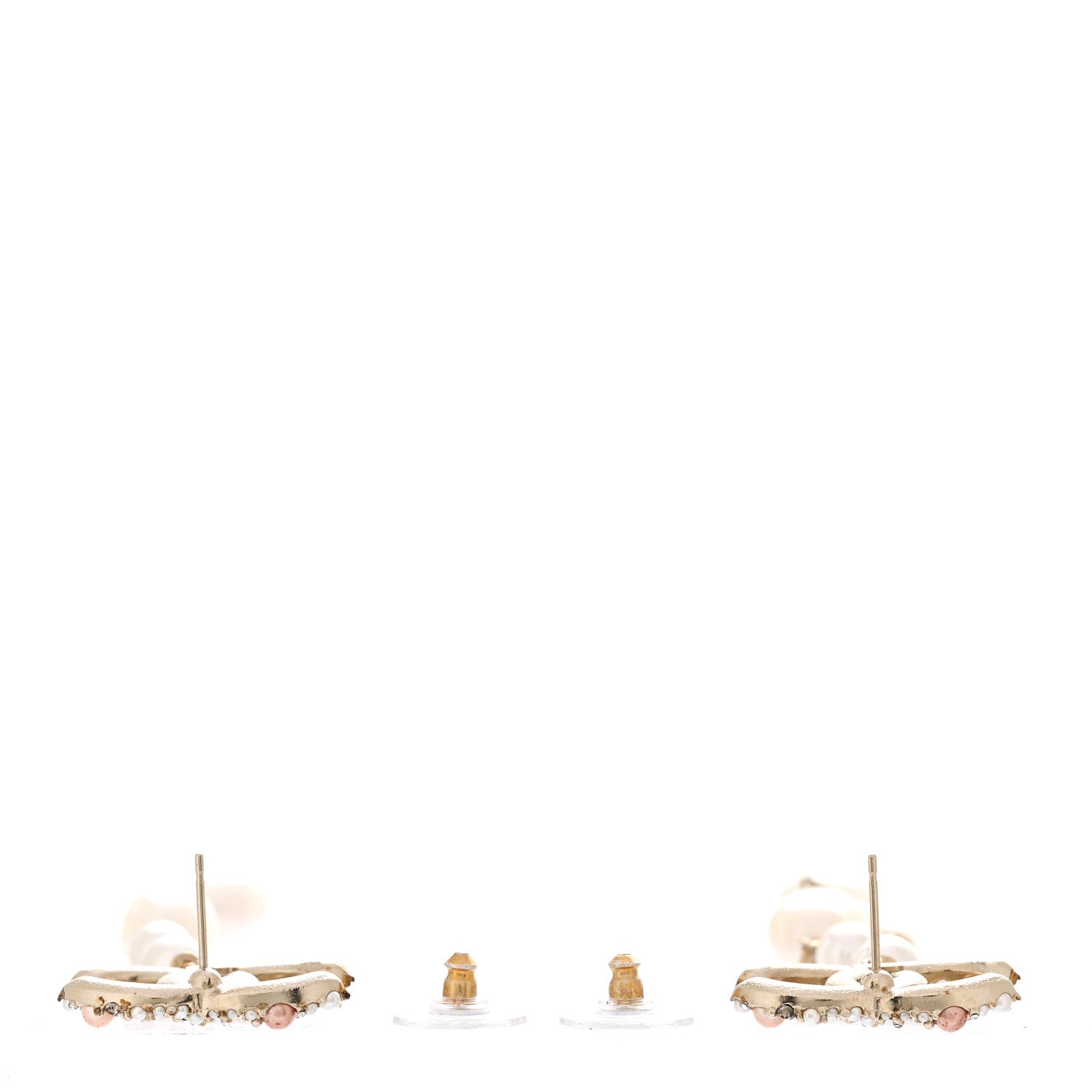 Chanel Pearl Crystal CC Charm Drop Earrings Gold Pink Pearly White 3 of 5