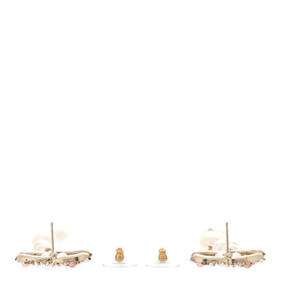 Chanel Pearl Crystal CC Charm Drop Earrings Gold Pink Pearly White 3 of 5