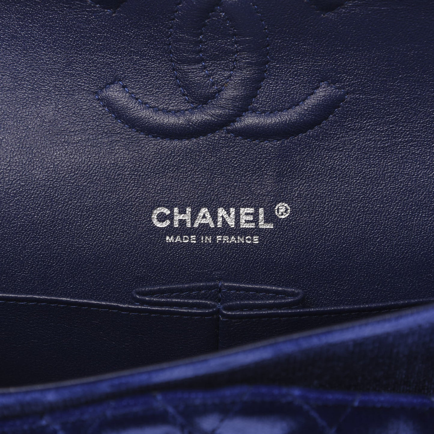 Velvet Quilted Medium Double Flap Navy Blue