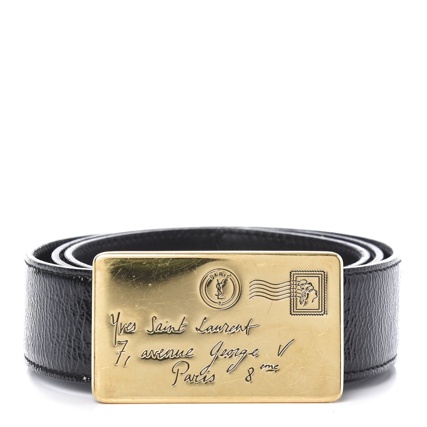 Saint Laurent Patent Calfskin Y-Mail Belt 75 30 Black 1 of 6