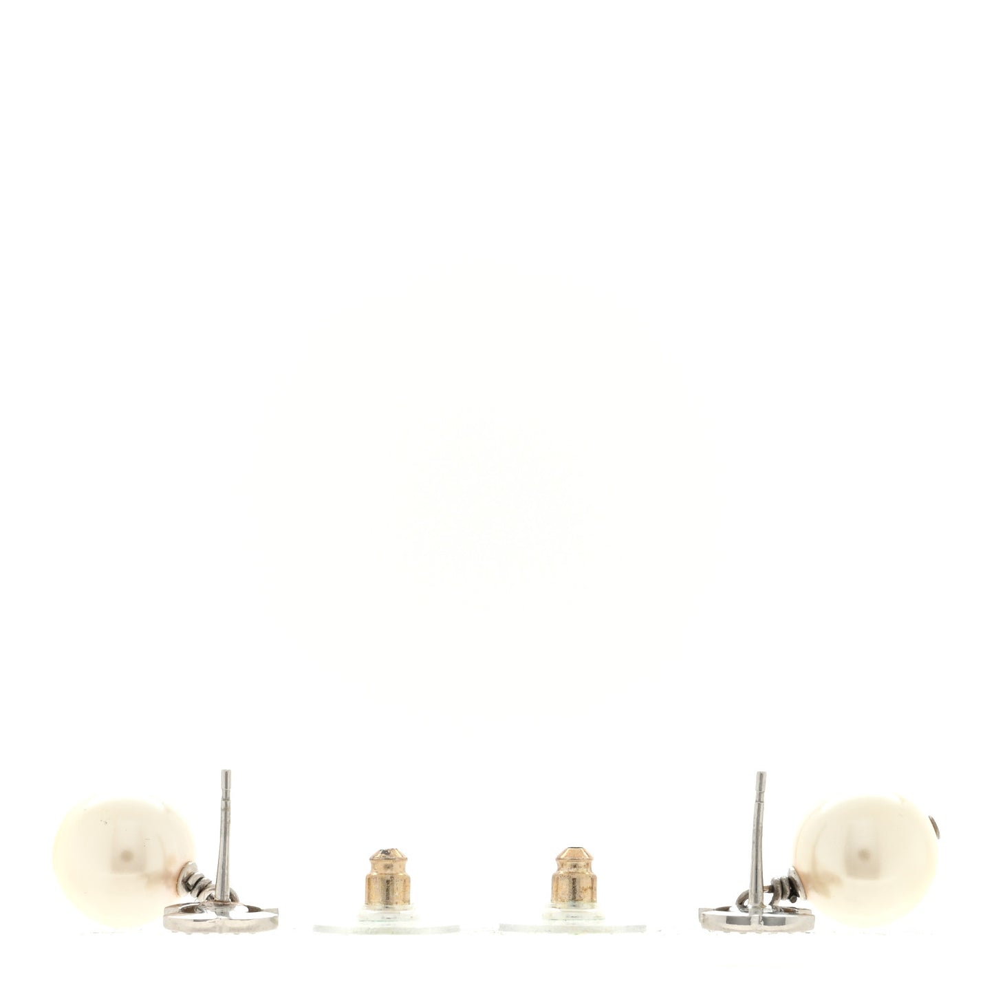 Crystal Pearl CC Drop Earrings Silver Pearly White