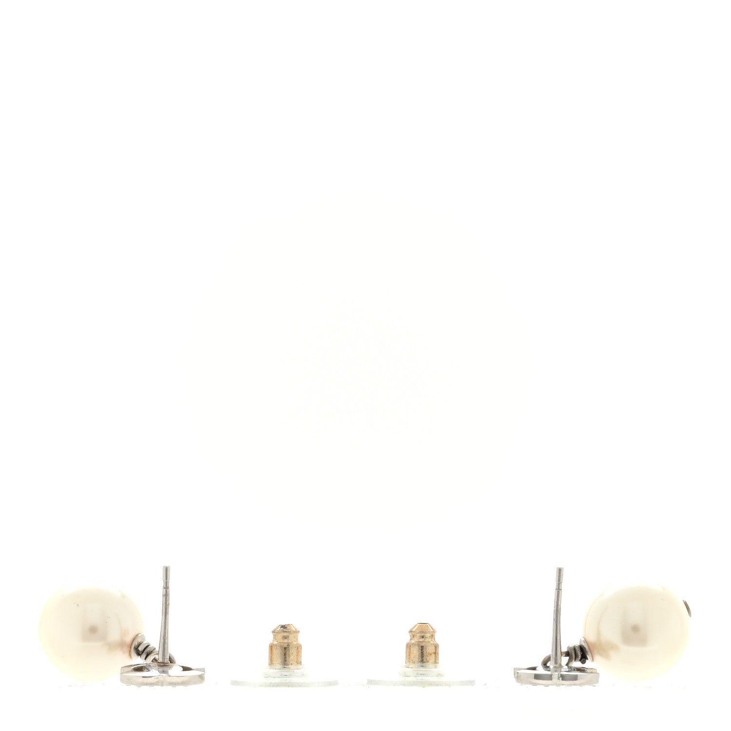 Chanel Crystal Pearl CC Drop Earrings Silver Pearly White 3 of 4