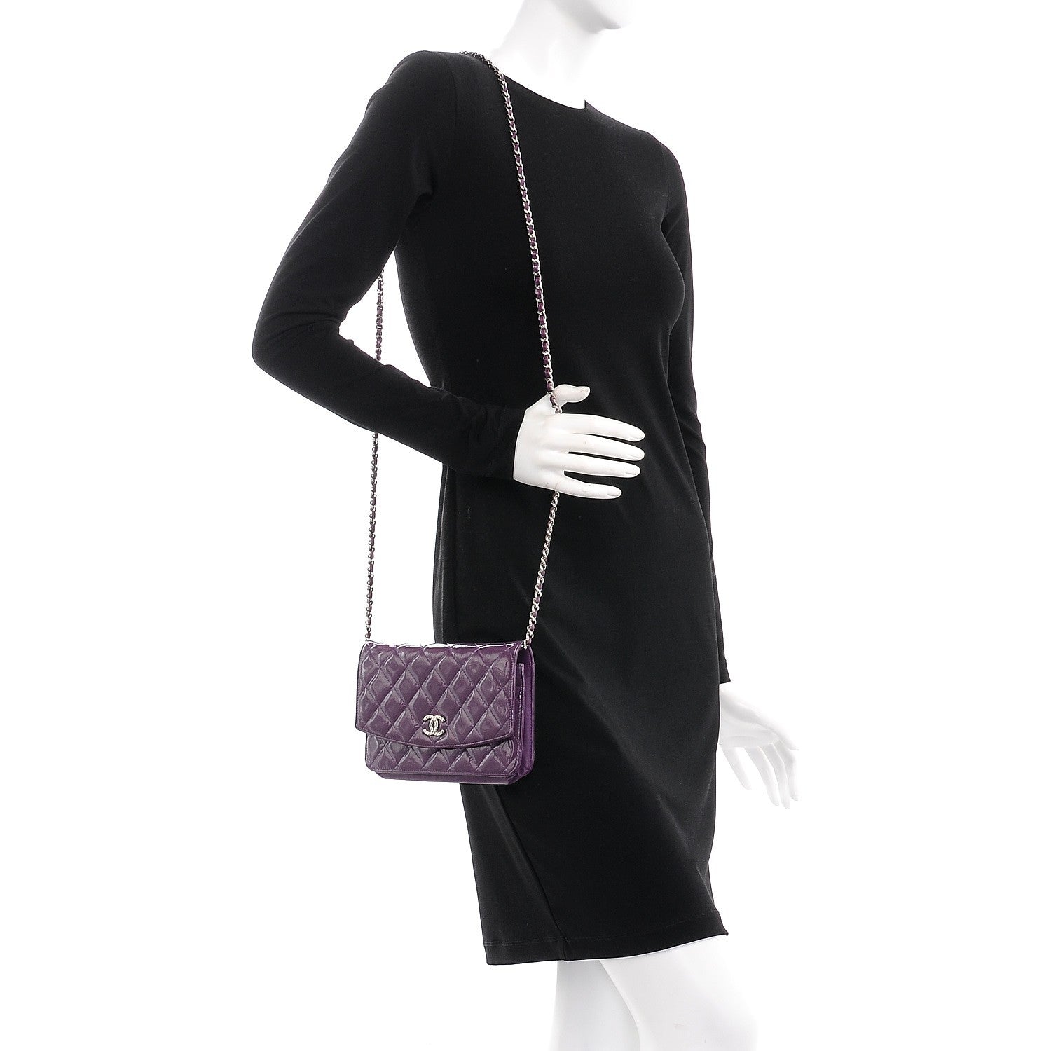 Chanel Patent Quilted Brilliant Wallet On Chain WOC Violet 2 of 9