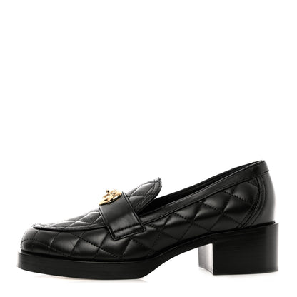 Chanel Lambskin Quilted CC Heart Loafers 36.5 Black 1 of 9