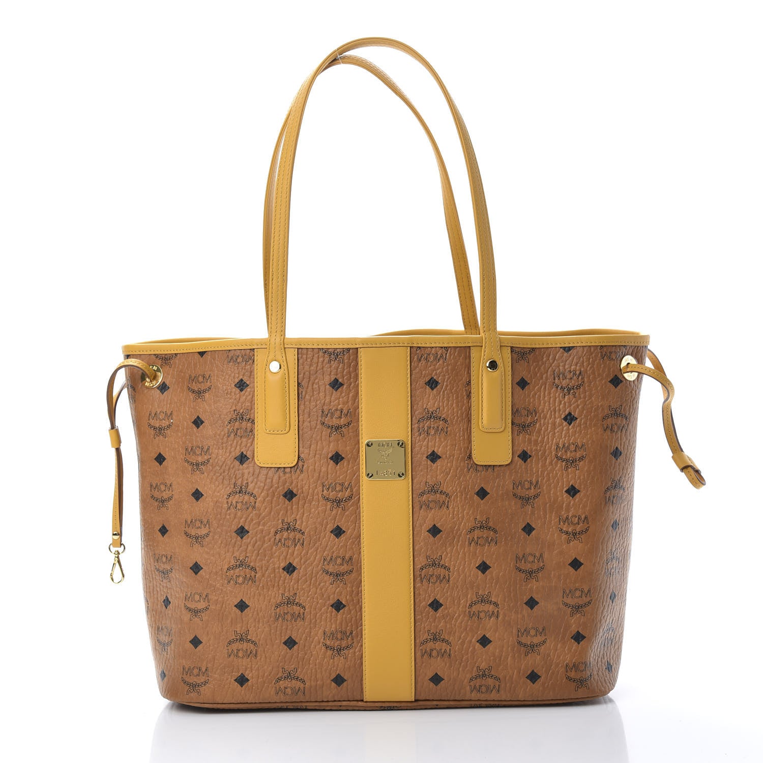 MCM Visetos Medium Liz Reversible Shopper Tote Cognac Yellow 3 of 14