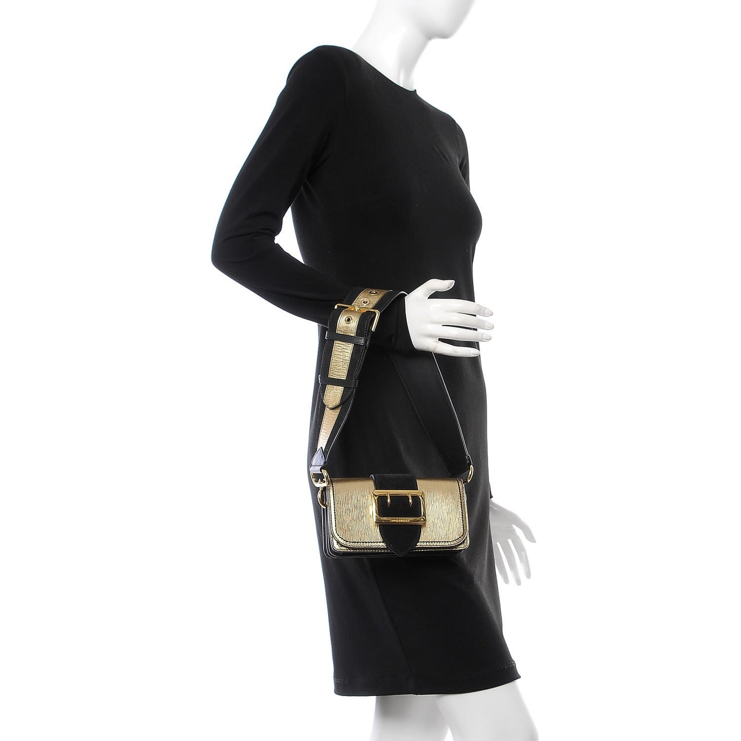 Metallic Calfskin Small Madison Buckle Bag Gold