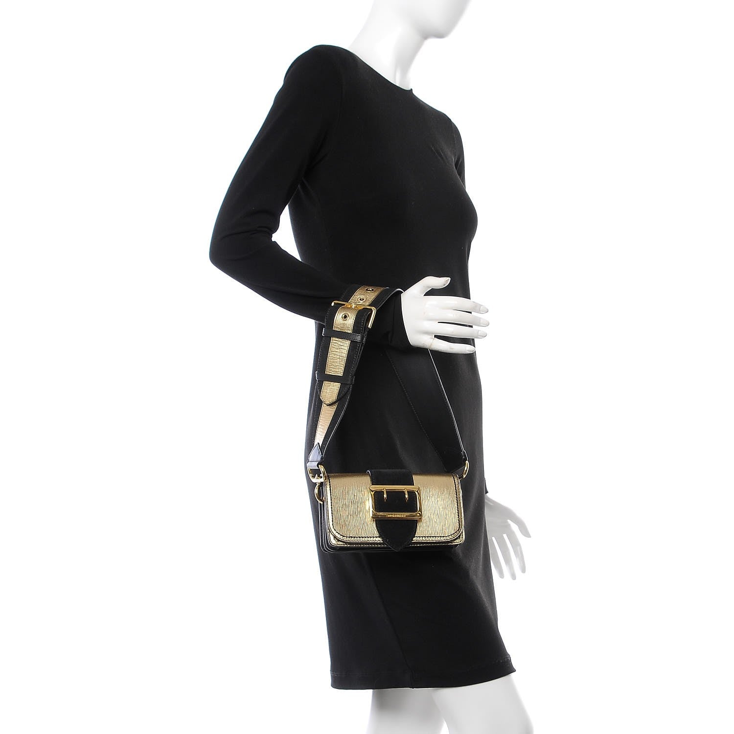 Burberry Metallic Calfskin Small Madison Buckle Bag Gold 3 of 13
