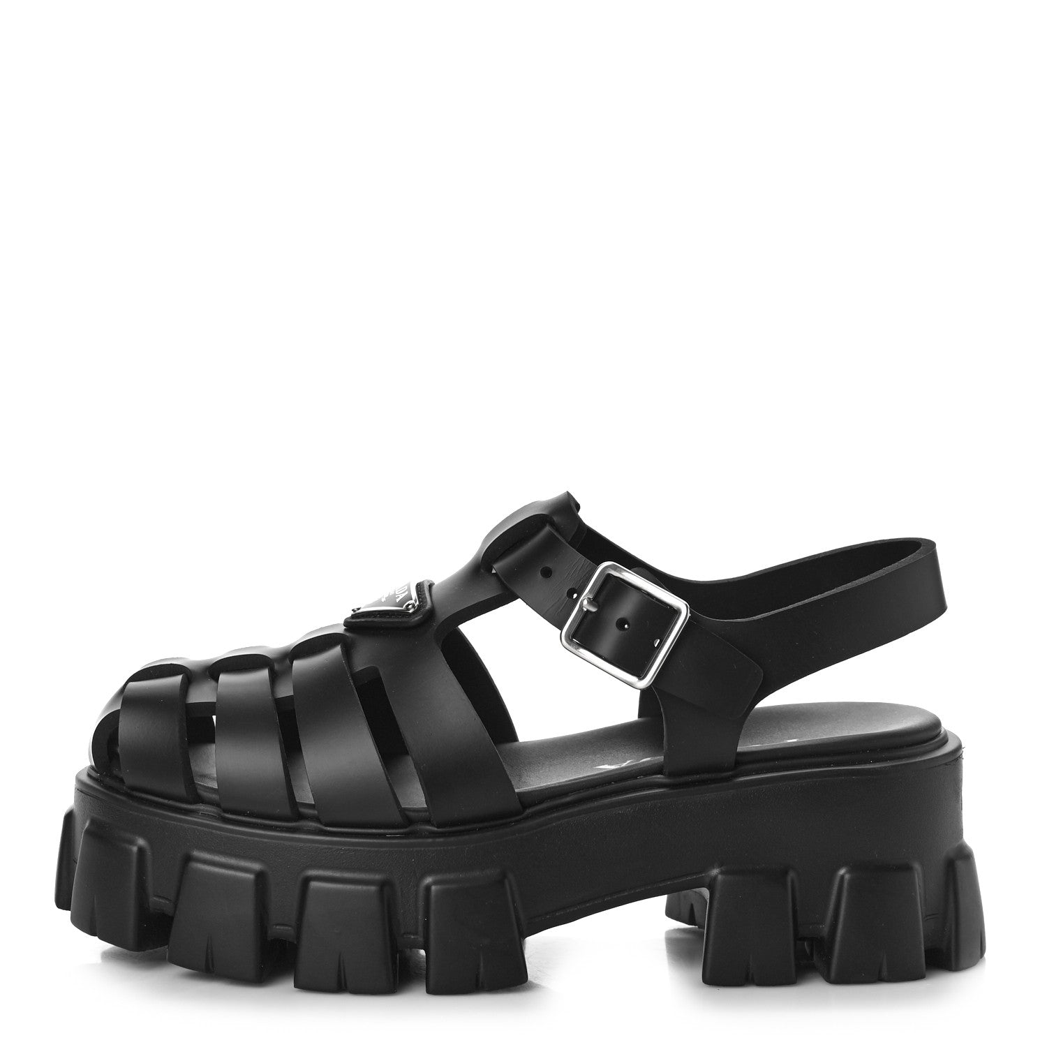 Prada Foam Rubber Triangle Logo Monolith 55mm Cage Sandals 36 Black 1 of 10