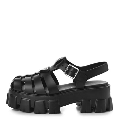 Prada Foam Rubber Triangle Logo Monolith 55mm Cage Sandals 36 Black 1 of 10