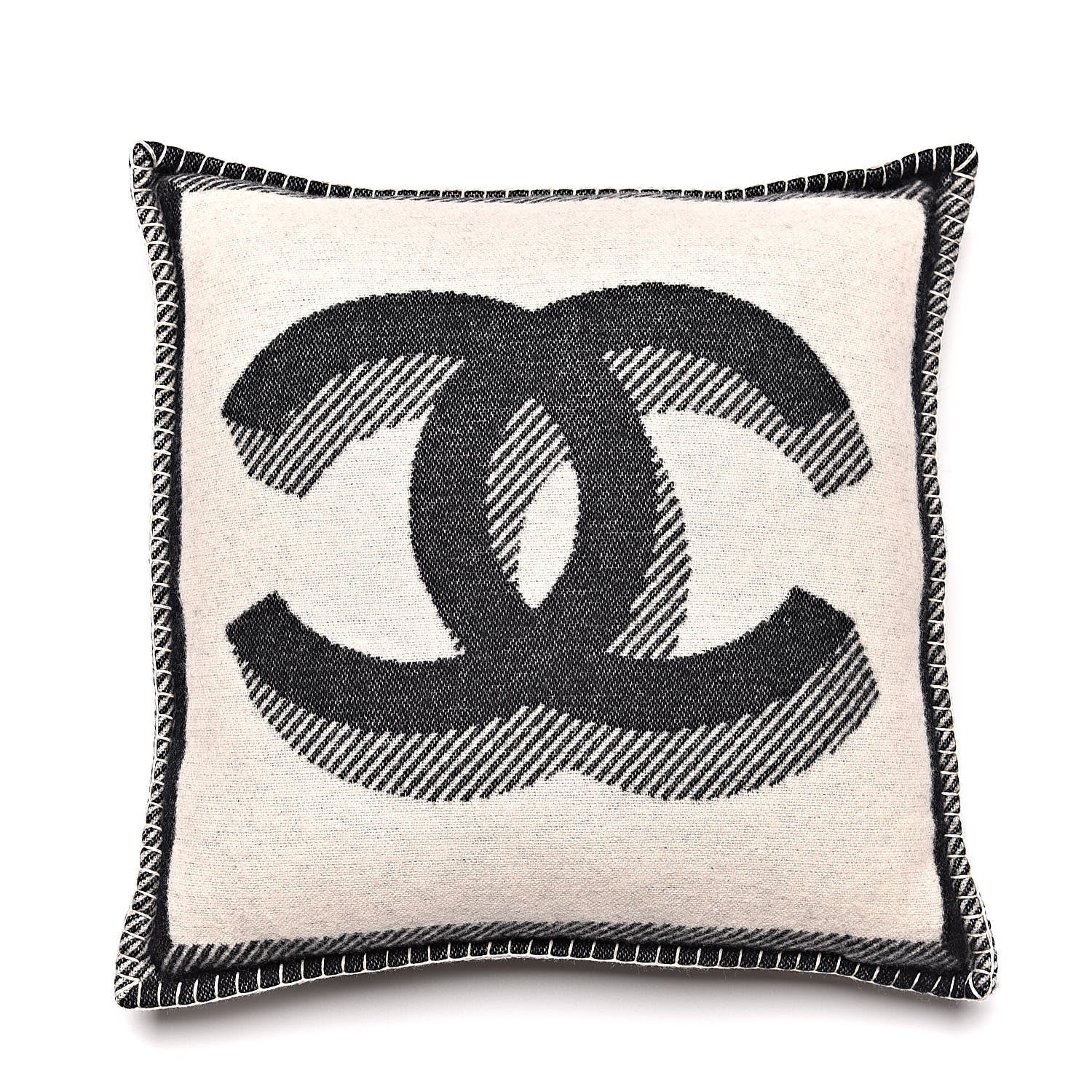 Chanel Merino Wool Cashmere CC Pillow Beige Black 1 of 5