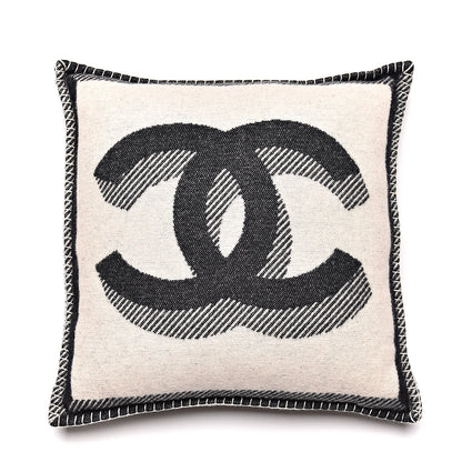 Chanel Merino Wool Cashmere CC Pillow Beige Black 1 of 5