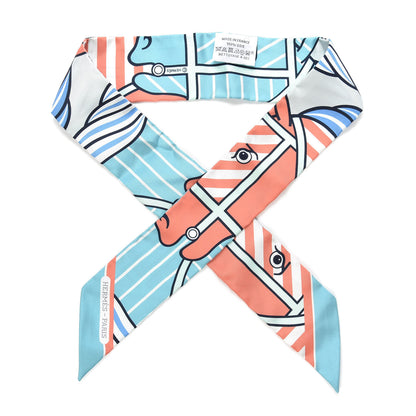 Hermes Silk Quadrige Twilly Aqua Vieux Rose Blue Jean 1 of 4