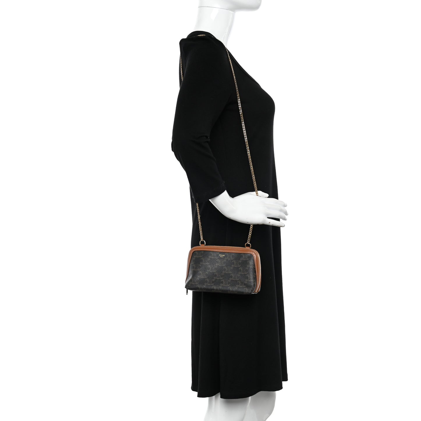 Triomphe Canvas Lambskin Clutch On Chain Tan