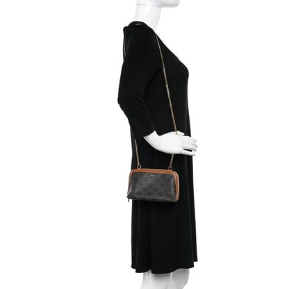 Celine Triomphe Canvas Lambskin Clutch On Chain Tan 2 of 11
