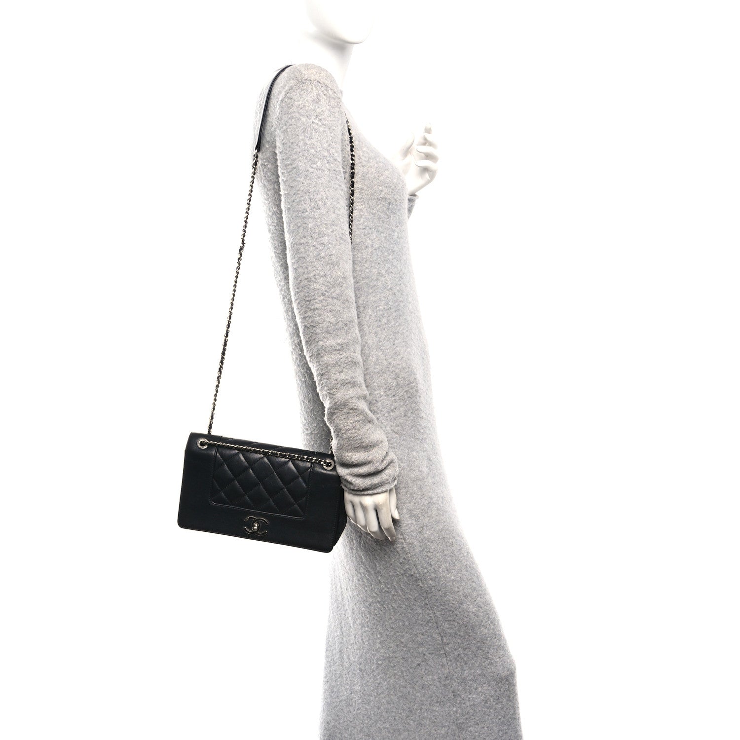Chanel Sheepskin Quilted Medium Vintage Mademoiselle Flap Black 2 of 11
