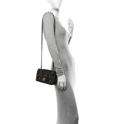 Chanel Crumpled Calfskin Printed Quilted Mini Rectangular Flap Black Gold 2 of 10