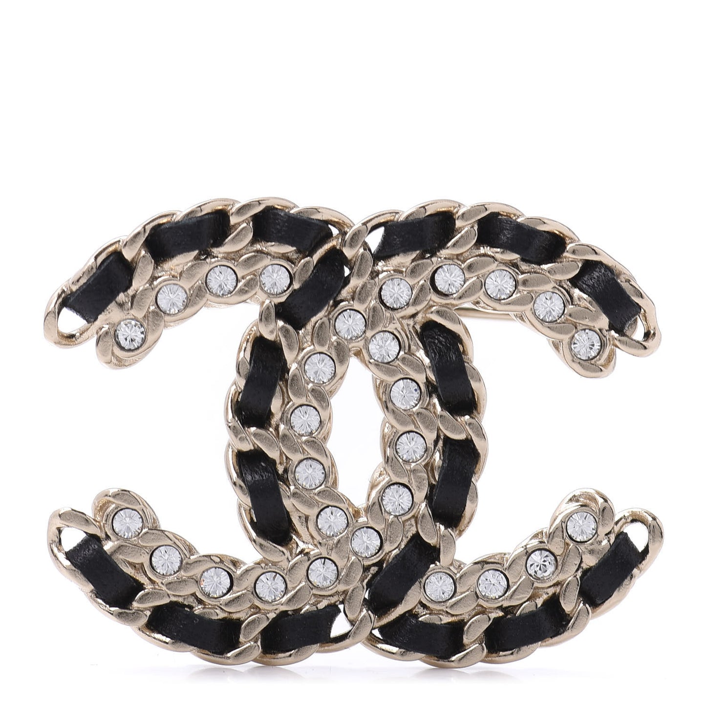 Lambskin Crystal Vintage Allure CC Chain Brooch Black Gold