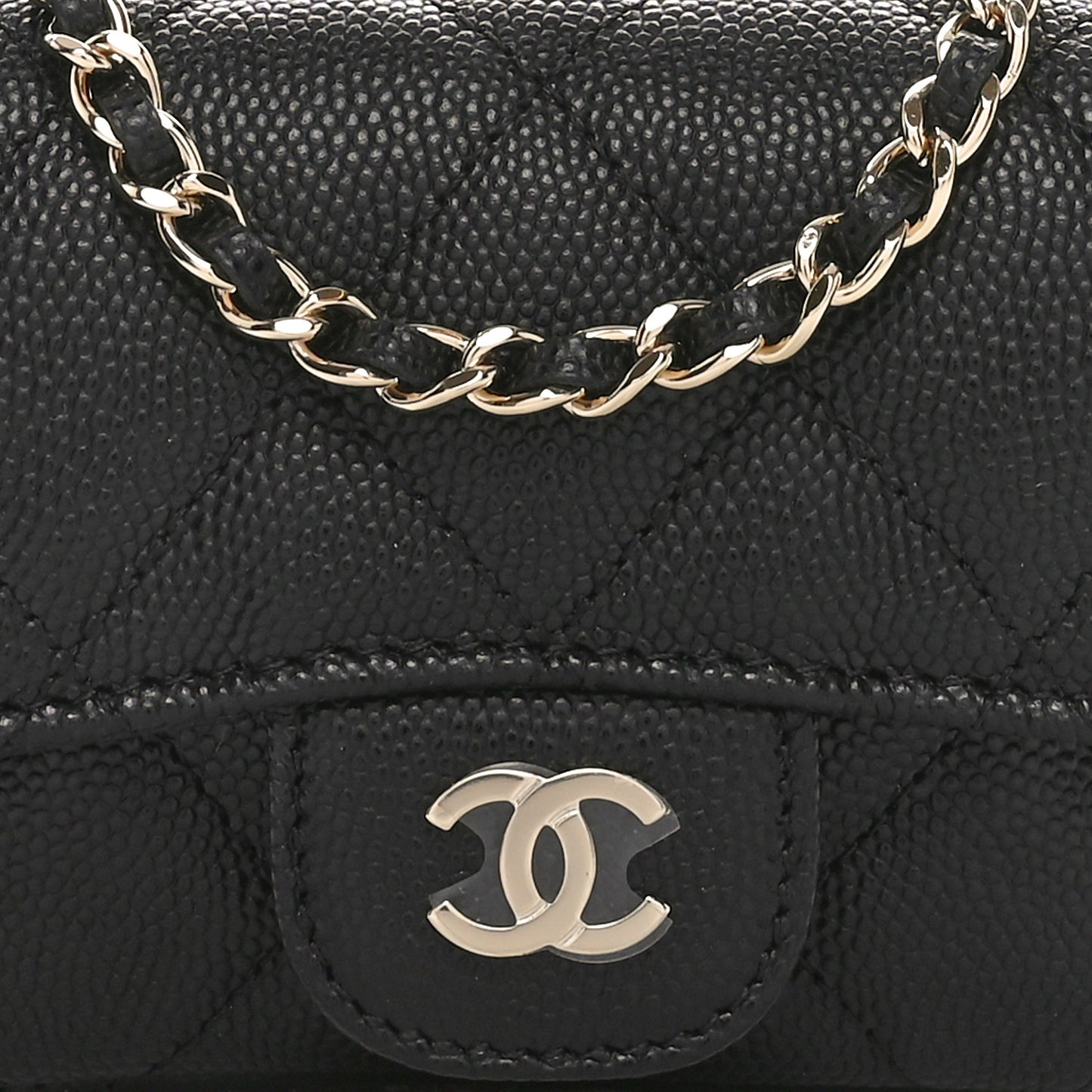 Caviar Quilted Mini Chain Belt Bag Black