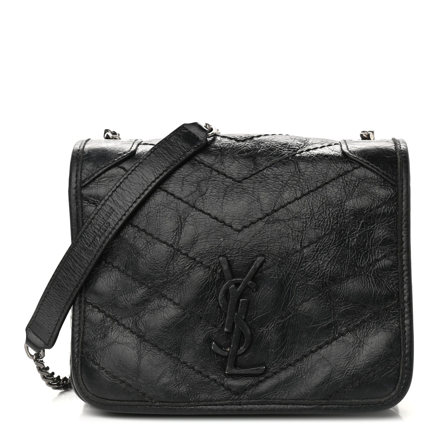 Saint Laurent Crinkled Calfskin Matelasse Monogram Niki Chain Wallet Black 1 of 9