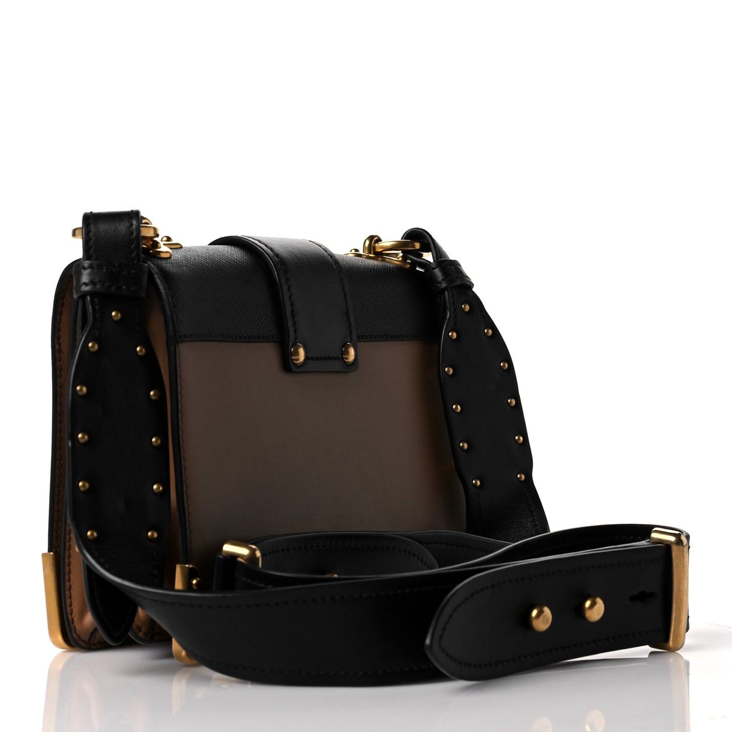 City Calfskin Saffiano Cahier Bag Caramel Black