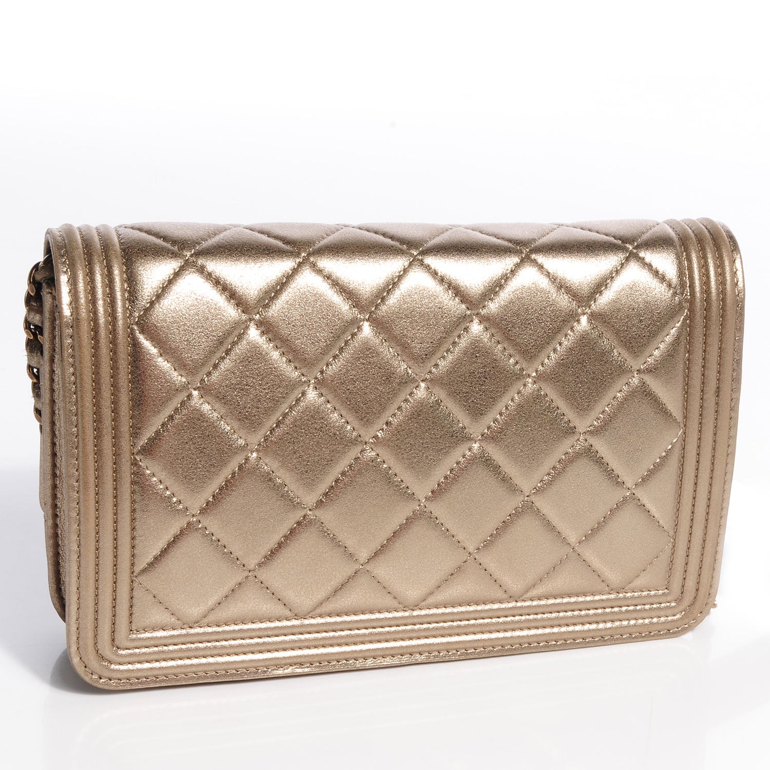 Chanel Metallic Lambskin Quilted Boy Wallet On Chain WOC Gold 3 of 9